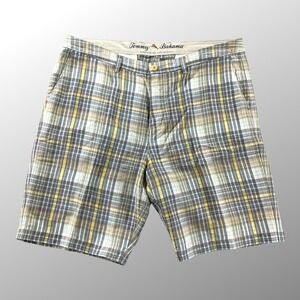 Tommy Bahama Plaid Chino Shorts Men's 40 Linen Tencel Blend Flat Front